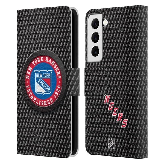 Head Case Designs Officially Licensed NHL New York Rangers Puck Texture Leather Book Wallet Case Cover Compatible with Samsung Galaxy S22 5G