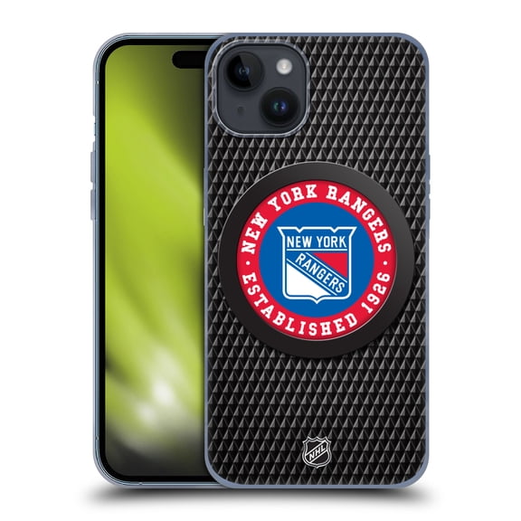 Head Case Designs Officially Licensed NHL New York Rangers Puck Texture Soft Gel Case Compatible with Apple iPhone 15 Plus