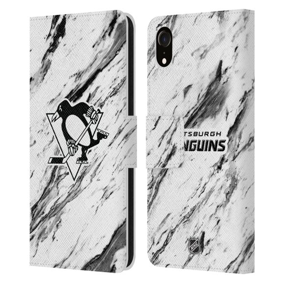 Head Case Designs Officially Licensed NHL Pittsburgh Penguins Marble Leather Book Wallet Case Cover Compatible with Apple iPhone XR