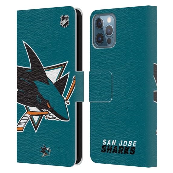 Head Case Designs Officially Licensed NHL San Jose Sharks Oversized Leather Book Wallet Case Cover Compatible with Apple iPhone 12 / iPhone 12 Pro