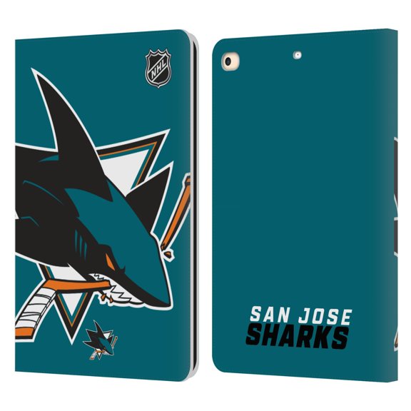 Head Case Designs Officially Licensed NHL San Jose Sharks Oversized Leather Book Wallet Case Cover Compatible with Apple iPad 9.7 2017 / iPad 9.7 2018