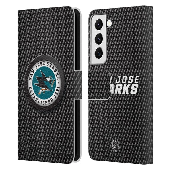 Head Case Designs Officially Licensed NHL San Jose Sharks Puck Texture Leather Book Wallet Case Cover Compatible with Samsung Galaxy S22 5G