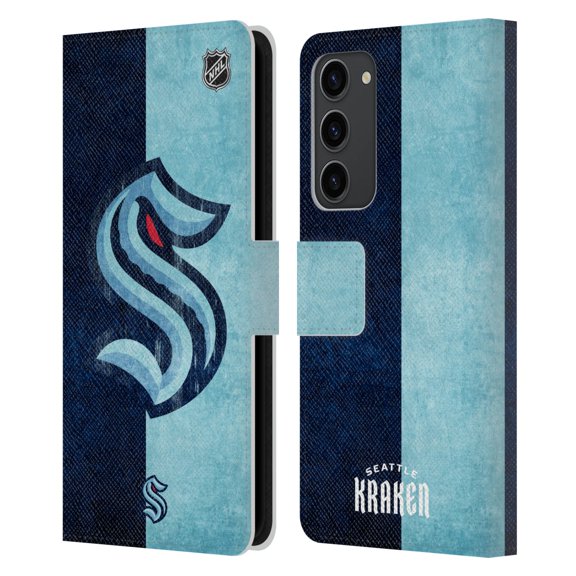 Head Case Designs Officially Licensed NHL Seattle Kraken Half Distressed Leather Book Wallet Case Cover Compatible with Samsung Galaxy S23+ 5G