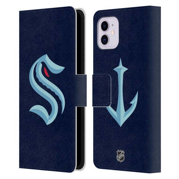 Head Case Designs Officially Licensed NHL Seattle Kraken Plain Leather Book Wallet Case Cover Compatible with Apple iPhone 11