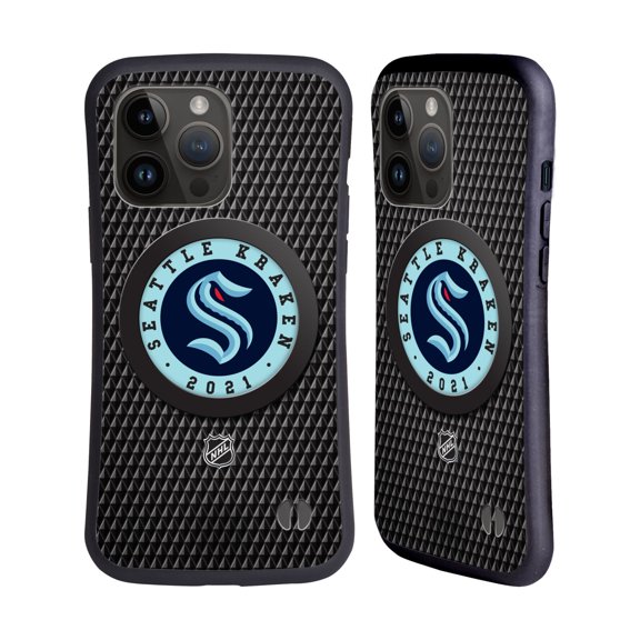 Head Case Designs Officially Licensed NHL Seattle Kraken Puck Texture Hybrid Case Compatible with Apple iPhone 15 Pro Max