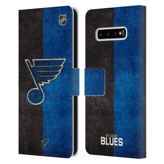 Head Case Designs Officially Licensed NHL St Louis Blues Half Distressed Leather Book Wallet Case Cover Compatible with Samsung Galaxy S10+ / S10 Plus