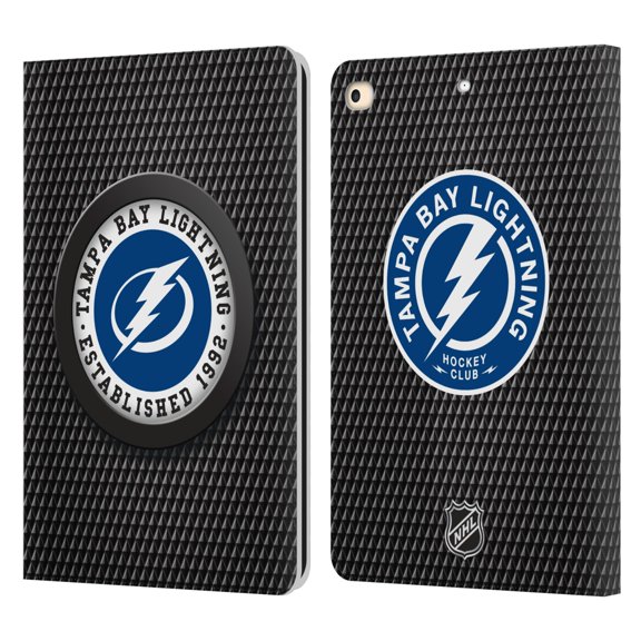 Head Case Designs Officially Licensed NHL Tampa Bay Lightning Puck Texture Leather Book Wallet Case Cover Compatible with Apple iPad 9.7 2017 / iPad 9.7 2018