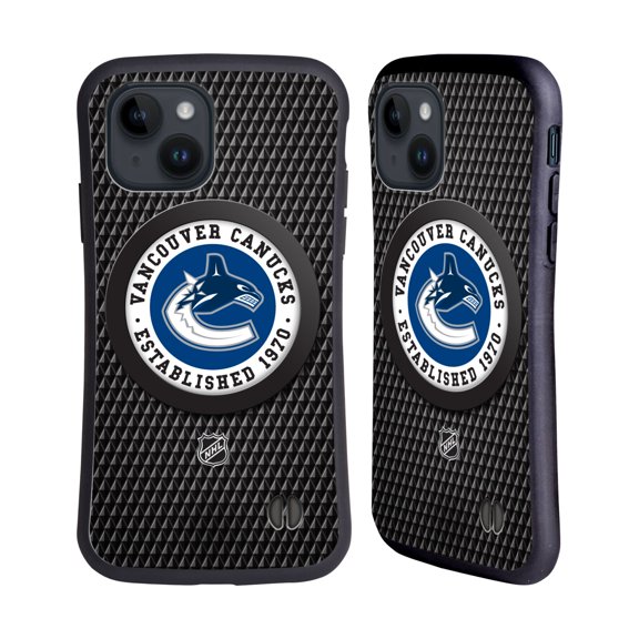 Head Case Designs Officially Licensed NHL Vancouver Canucks Puck Texture Hybrid Case Compatible with Apple iPhone 15
