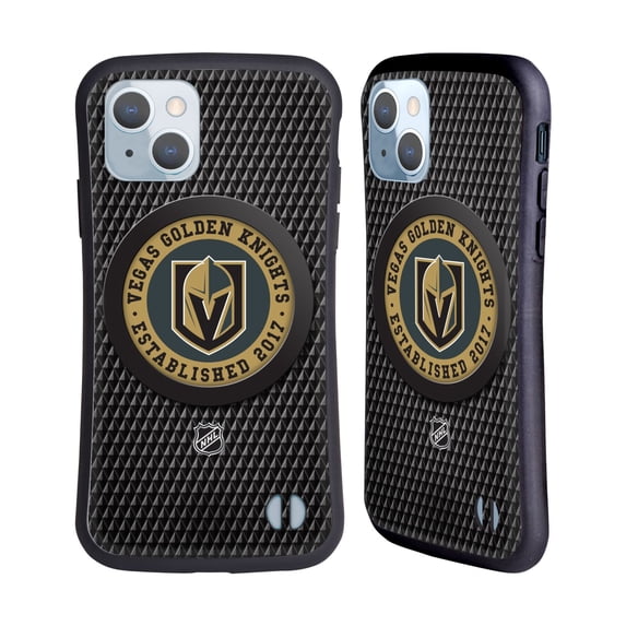 Head Case Designs Officially Licensed NHL Vegas Golden Knights Puck Texture Hybrid Case Compatible with Apple iPhone 14