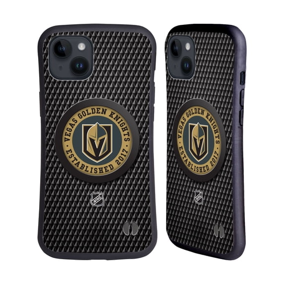 Head Case Designs Officially Licensed NHL Vegas Golden Knights Puck Texture Hybrid Case Compatible with Apple iPhone 15 Plus