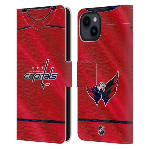 Head Case Designs Officially Licensed NHL Washington Capitals Jersey Leather Book Wallet Case Cover Compatible with Apple iPhone 15