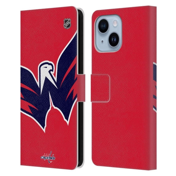 Head Case Designs Officially Licensed NHL Washington Capitals Oversized Leather Book Wallet Case Cover Compatible with Apple iPhone 14 Plus