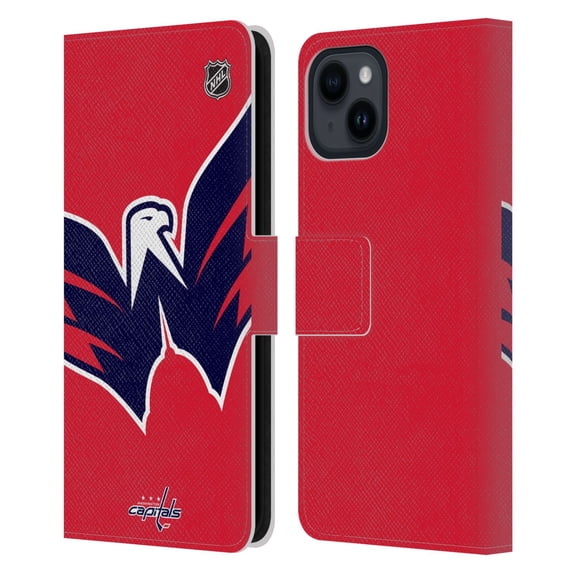 Head Case Designs Officially Licensed NHL Washington Capitals Oversized Leather Book Wallet Case Cover Compatible with Apple iPhone 15