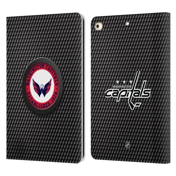 Head Case Designs Officially Licensed NHL Washington Capitals Puck Texture Leather Book Wallet Case Cover Compatible with Apple iPad 9.7 2017 / iPad 9.7 2018