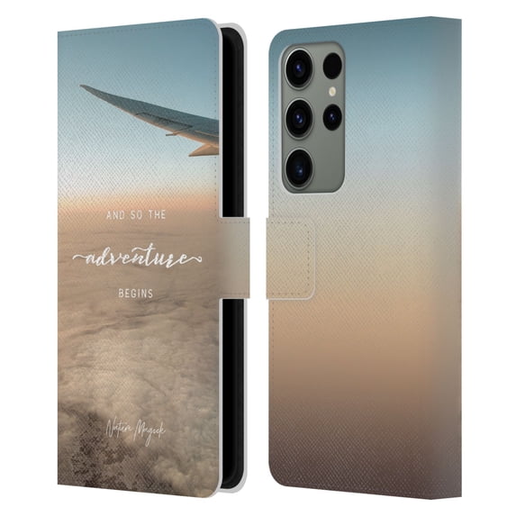 Head Case Designs Officially Licensed Nature Magick So The Adventure Begins Quote Airplane Leather Book Wallet Case Cover Compatible with Samsung Galaxy S23 Ultra 5G