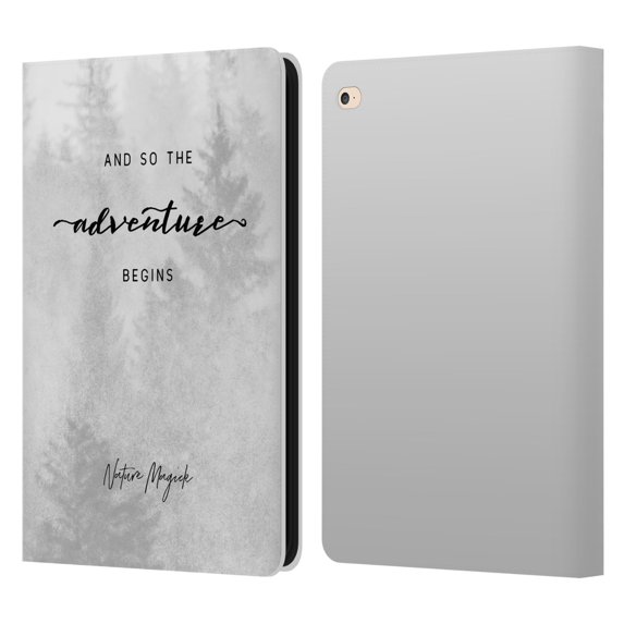 Head Case Designs Officially Licensed Nature Magick So The Adventure Begins Quote Black And White Forest Leather Book Wallet Case Compatible with Apple iPad Air 2 (2014)