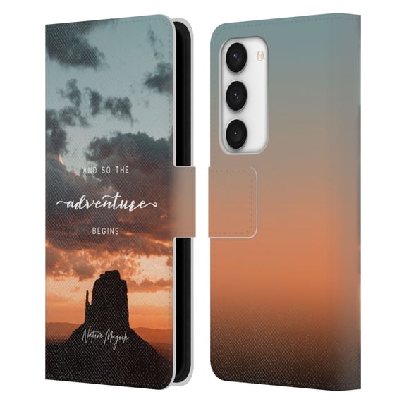 Head Case Designs Officially Licensed Nature Magick So The Adventure Begins Quote Desert Leather Book Wallet Case Cover Compatible with Samsung Galaxy S23 5G