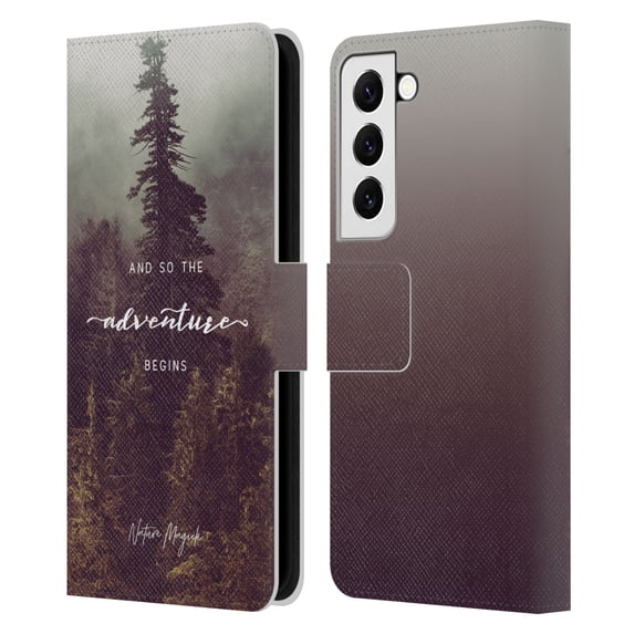 Head Case Designs Officially Licensed Nature Magick So The Adventure Begins Quote Forest Leather Book Wallet Case Cover Compatible with Samsung Galaxy S22 5G