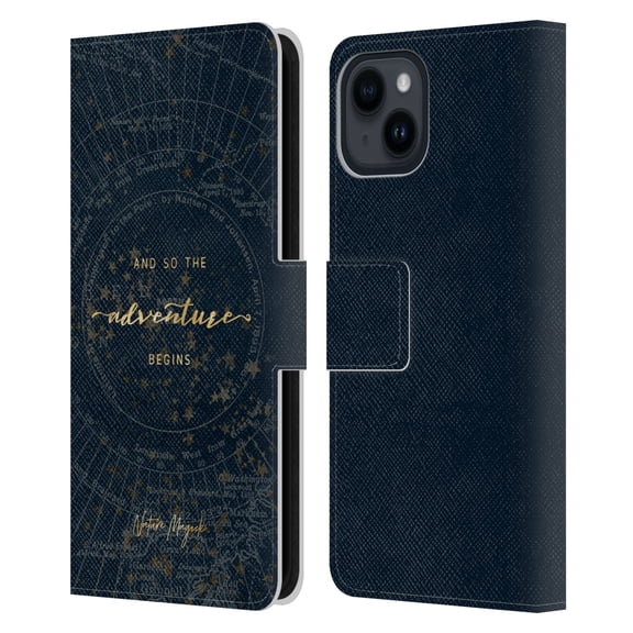 Head Case Designs Officially Licensed Nature Magick So The Adventure Begins Quote Star Map Leather Book Wallet Case Cover Compatible with Apple iPhone 15