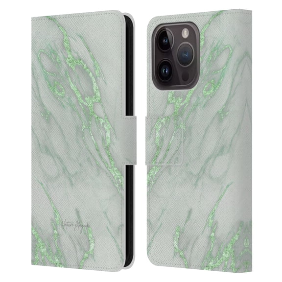 Head Case Designs Officially Licensed Nature Magick Marble Metallics Green Leather Book Wallet Case Cover Compatible with Apple iPhone 15 Pro