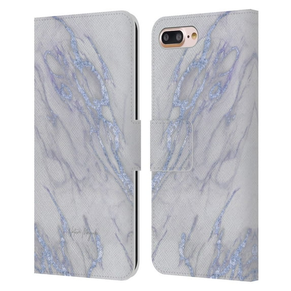 Head Case Designs Officially Licensed Nature Magick Marble Metallics Indigo Leather Book Wallet Case Cover Compatible with Apple iPhone 7 Plus / iPhone 8 Plus
