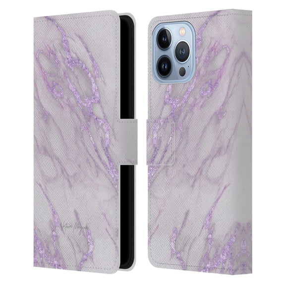 Head Case Designs Officially Licensed Nature Magick Marble Metallics Purple Leather Book Wallet Case Cover Compatible with Apple iPhone 13 Pro Max