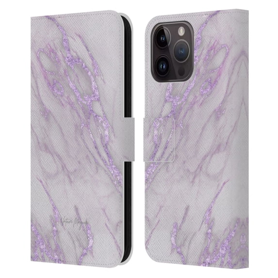 Head Case Designs Officially Licensed Nature Magick Marble Metallics Purple Leather Book Wallet Case Cover Compatible with Apple iPhone 15 Pro Max