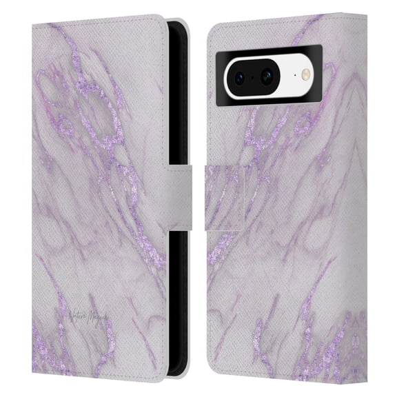 Head Case Designs Officially Licensed Nature Magick Marble Metallics Purple Leather Book Wallet Case Cover Compatible with Google Pixel 8