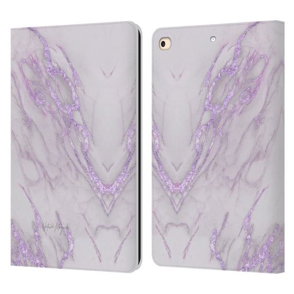 Head Case Designs Officially Licensed Nature Magick Marble Metallics Purple Leather Book Wallet Case Cover Compatible with Apple iPad 9.7 2017 / iPad 9.7 2018