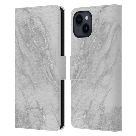 Head Case Designs Officially Licensed Nature Magick Marble Metallics Silver Leather Book Wallet Case Cover Compatible with Apple iPhone 15