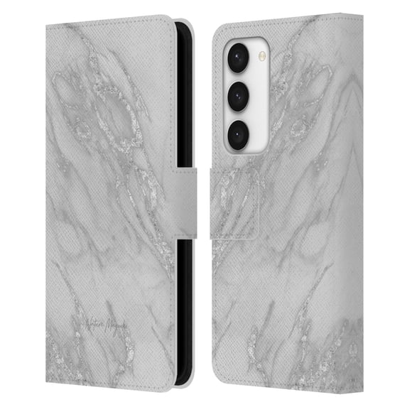 Head Case Designs Officially Licensed Nature Magick Marble Metallics Silver Leather Book Wallet Case Cover Compatible with Samsung Galaxy S23 5G