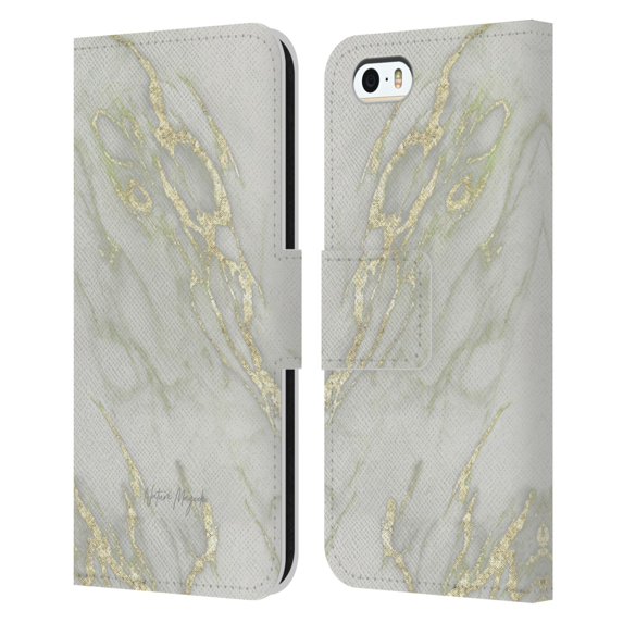 Head Case Designs Officially Licensed Nature Magick Marble Metallics Yellow Leather Book Wallet Case Cover Compatible with Apple iPhone 5 / 5s / iPhone SE 2016