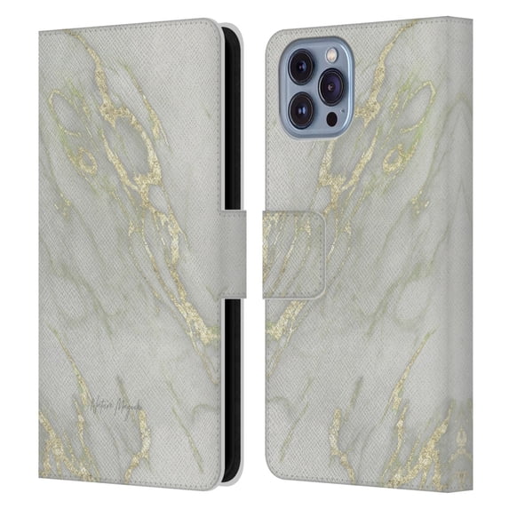 Head Case Designs Officially Licensed Nature Magick Marble Metallics Yellow Leather Book Wallet Case Cover Compatible with Apple iPhone 14