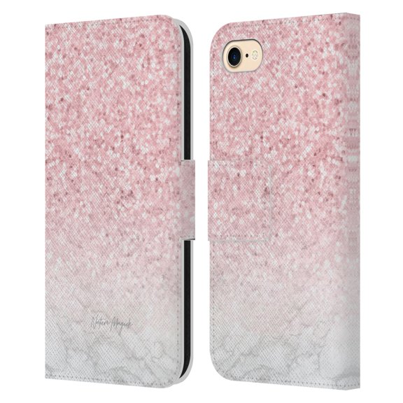 Head Case Designs Officially Licensed Nature Magick Rose Gold Marble Glitter Pink Sparkle Leather Book Wallet Case Compatible with Apple iPhone 7 / 8 / SE 2020 & 2022