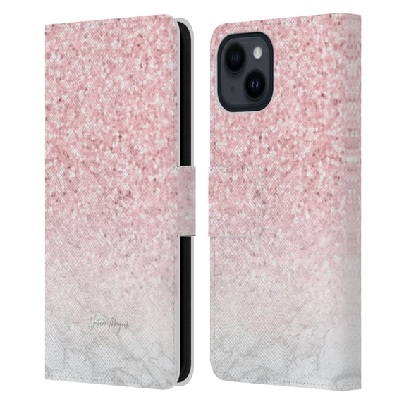 Head Case Designs Officially Licensed Nature Magick Rose Gold Marble Glitter Pink Sparkle Leather Book Wallet Case Cover Compatible with Apple iPhone 15