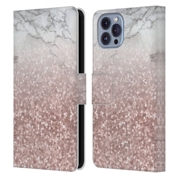 Head Case Designs Officially Licensed Nature Magick Rose Gold Marble Glitter Sparkling Rose Gold 2 Leather Book Wallet Case Cover Compatible with Apple iPhone 14