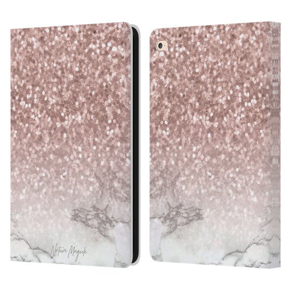 Head Case Designs Officially Licensed Nature Magick Rose Gold Marble Glitter Sparkling Rose Gold Leather Book Wallet Case Cover Compatible with Apple iPad Air 2 (2014)