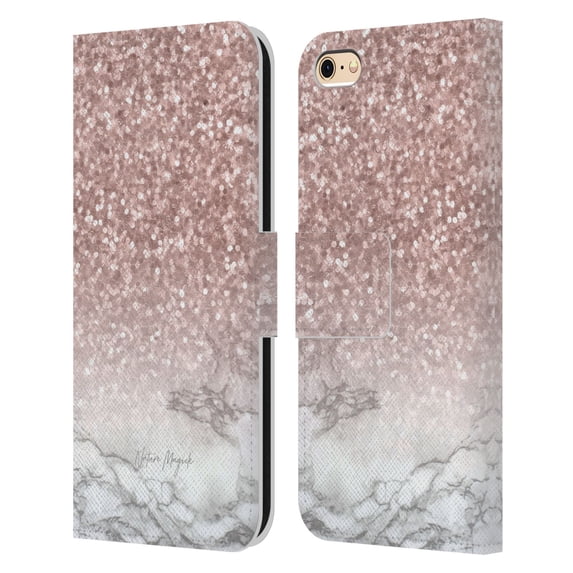 Head Case Designs Officially Licensed Nature Magick Rose Gold Marble Glitter Sparkling Rose Gold Leather Book Wallet Case Compatible with Apple iPhone 6 / iPhone 6s