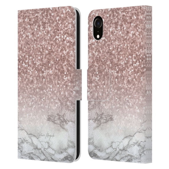 Head Case Designs Officially Licensed Nature Magick Rose Gold Marble Glitter Sparkling Rose Gold Leather Book Wallet Case Cover Compatible with Apple iPhone XR