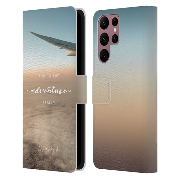 Head Case Designs Officially Licensed Nature Magick So The Adventure Begins Quote Airplane Leather Book Wallet Case Cover Compatible with Samsung Galaxy S22 Ultra 5G