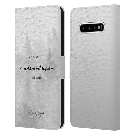 Head Case Designs Officially Licensed Nature Magick So The Adventure Begins Quote Black And White Forest Leather Book Case Compatible with Samsung Galaxy S10+ / S10 Plus