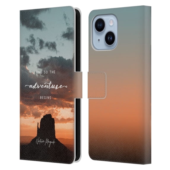 Head Case Designs Officially Licensed Nature Magick So The Adventure Begins Quote Desert Leather Book Wallet Case Cover Compatible with Apple iPhone 14 Plus