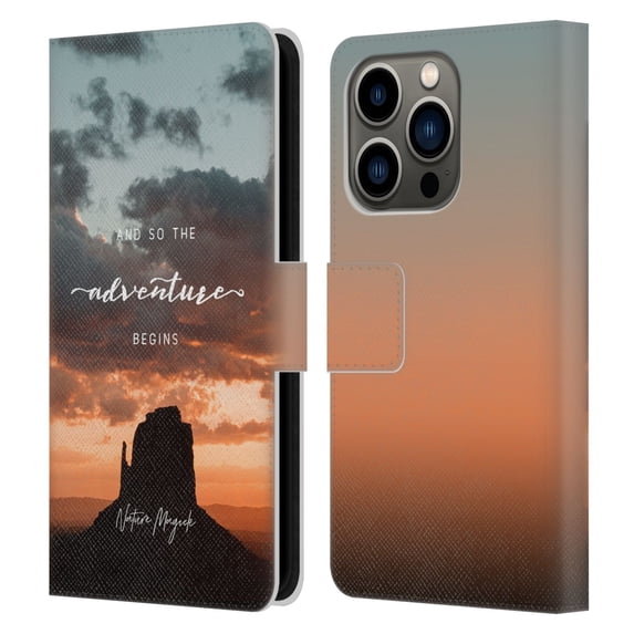 Head Case Designs Officially Licensed Nature Magick So The Adventure Begins Quote Desert Leather Book Wallet Case Cover Compatible with Apple iPhone 14 Pro