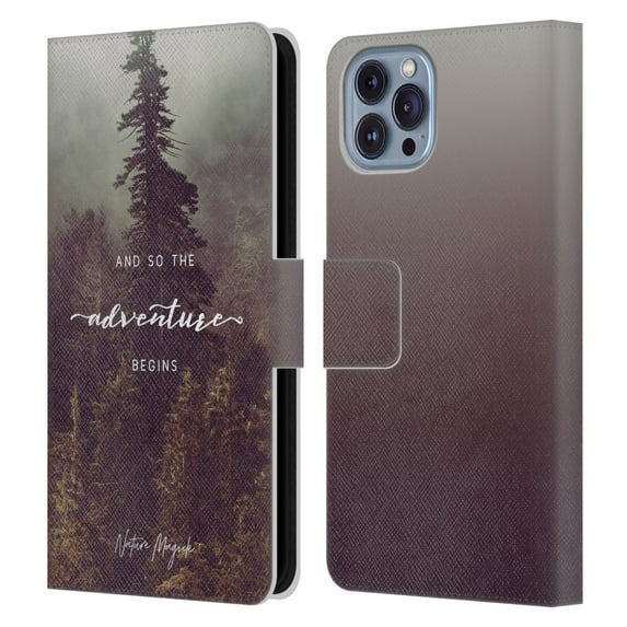 Head Case Designs Officially Licensed Nature Magick So The Adventure Begins Quote Forest Leather Book Wallet Case Cover Compatible with Apple iPhone 14