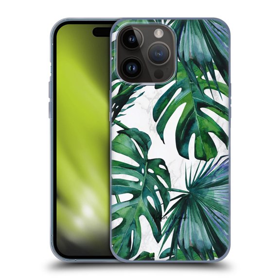Head Case Designs Officially Licensed Nature Magick Tropical Palm Leaves On Marble Green Tropics Soft Gel Case Compatible with Apple iPhone 15 Pro Max