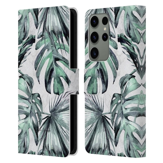 Head Case Designs Officially Licensed Nature Magick Tropical Palm Leaves On Marble Turquoise Green Island Leather Book Case Compatible with Samsung Galaxy S23 Ultra 5G