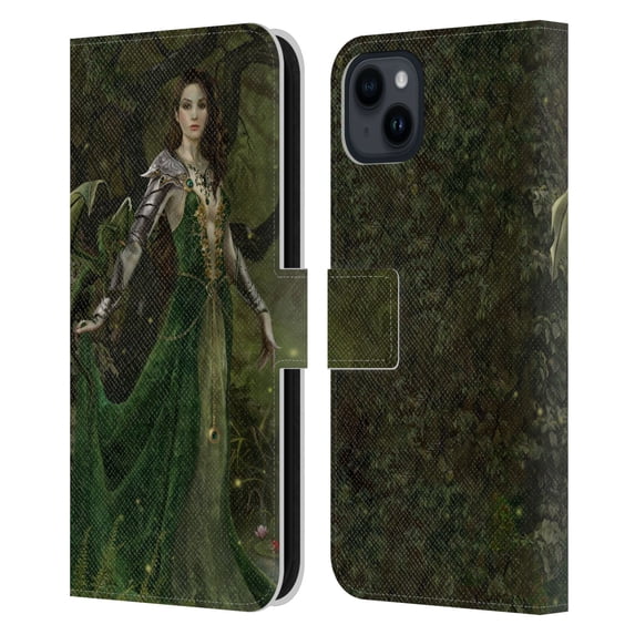 Head Case Designs Officially Licensed Nene Thomas Deep Forest Green Dragon Witch Of Fate Leather Book Wallet Case Cover Compatible with Apple iPhone 15 Plus