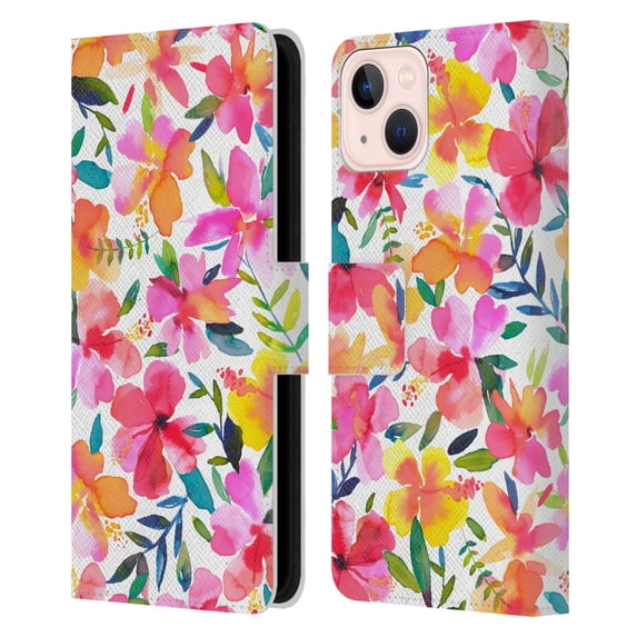 Head Case Designs Officially Licensed Ninola Floral Hibiscus Leather Book Wallet Case Cover Compatible with Apple iPhone 13