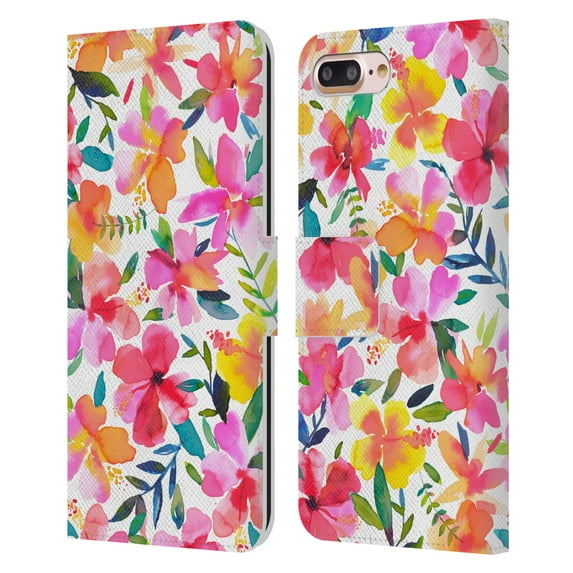 Head Case Designs Officially Licensed Ninola Floral Hibiscus Leather Book Wallet Case Cover Compatible with Apple iPhone 7 Plus / iPhone 8 Plus