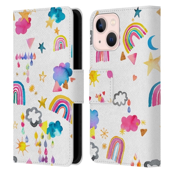 Head Case Designs Officially Licensed Ninola Watercolor Patterns Sky Kids Fantasy Leather Book Wallet Case Cover Compatible with Apple iPhone 13 Mini